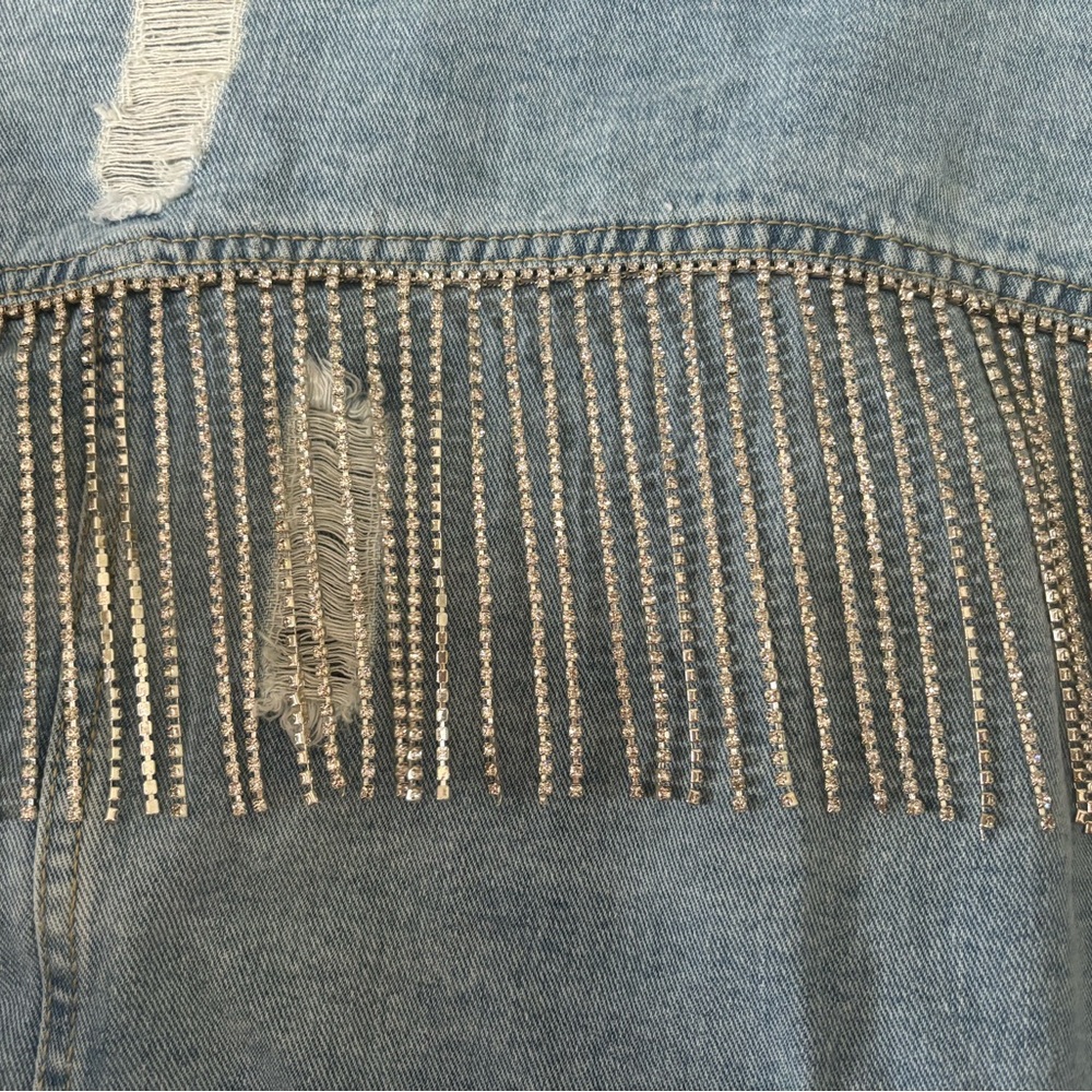 Cropped Denim Rhinestone Jacket - Picture 2 of 4